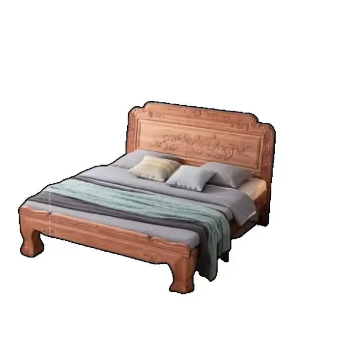 Lit de rangement de luxe vintage en bois sculpté, têtes de lit nordiques, lit king size, cadres de l