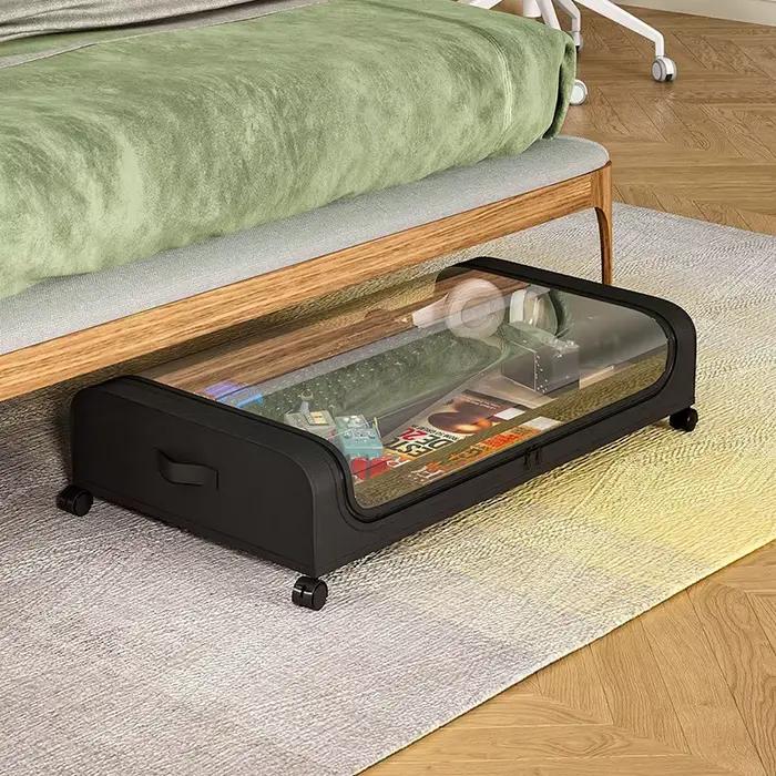 Boîte de rangement anti-poussière sous le lit avec roulettes, étagère de rangement sous le lit, boît