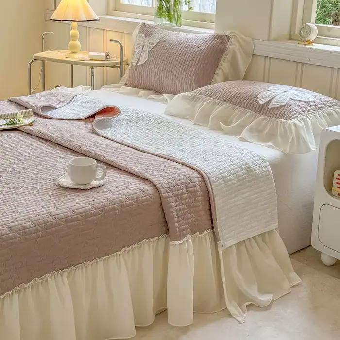 Nouvelle couette d'été à volants, absorbante et respirante, douce et unie, pour lit King Size