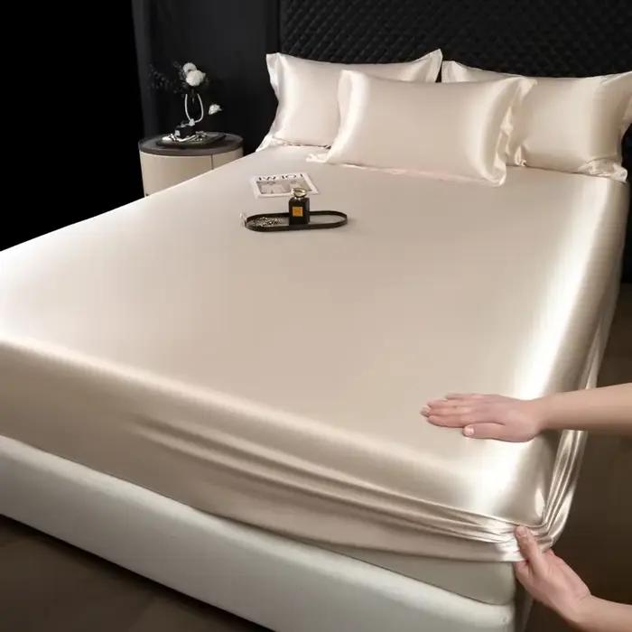 Ensemble de 3 draps en soie de mûrier 100% haut de gamme avec taie d'oreiller, drap de lit en soie d