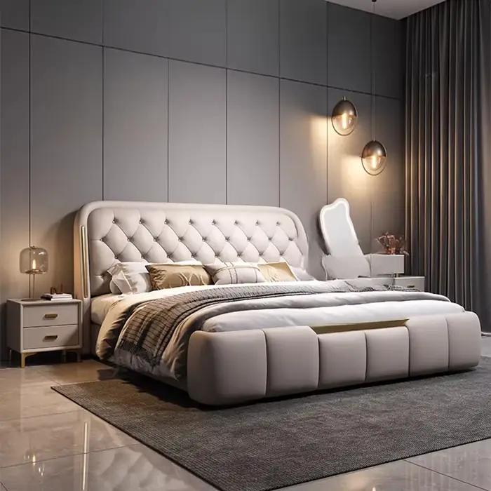 Tête de lit en cuir européen de luxe, lit unique, élégant pour chambre à coucher, salon, accessoires