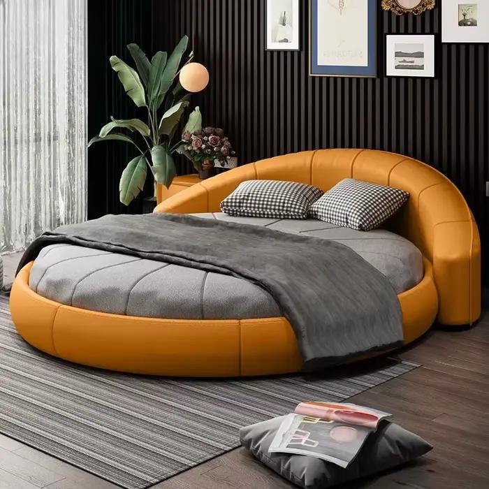 Lit double rond nordique 180x200 cm pour chambre à coucher, mobilier moderne simple, meubles de cham