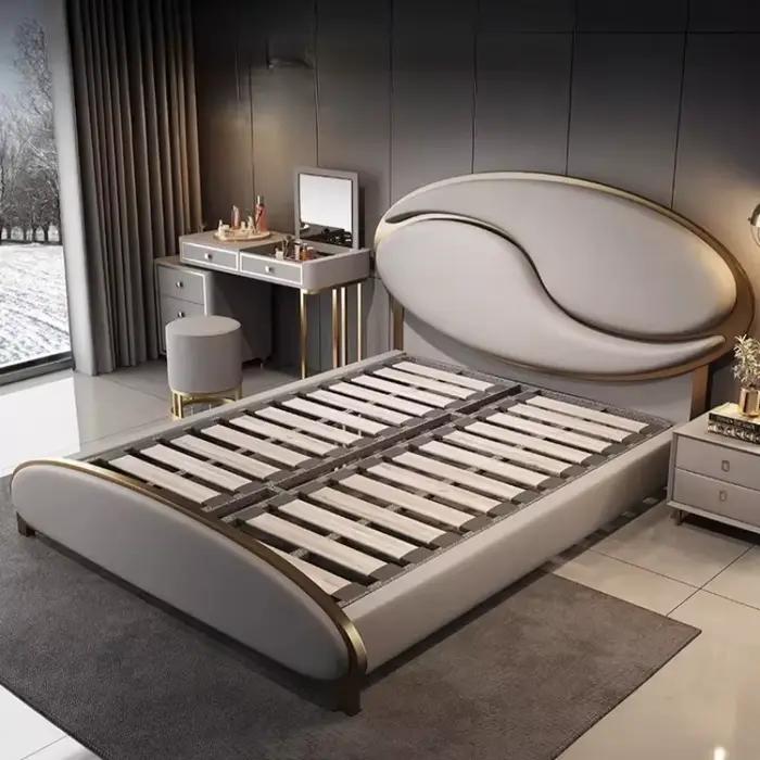 Lit double design artistique avancé, esthétique, taille standard, pour 2 personnes, avec tête de lit