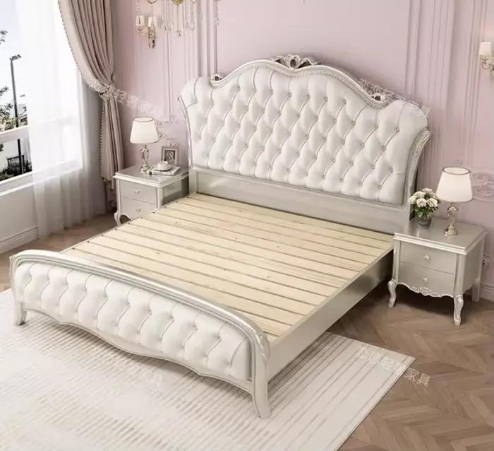 Lit de chambre pour filles avec support de pieds en bois, sans matelas, lit de rangement français, t