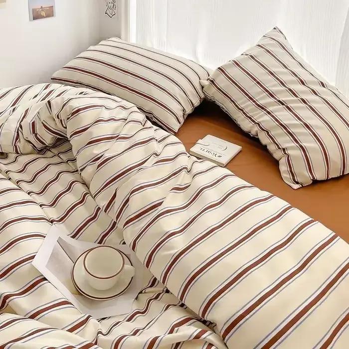 Parure de lit en coton lavé, style simple, rouge et bleu, bande athlon, drap de lit