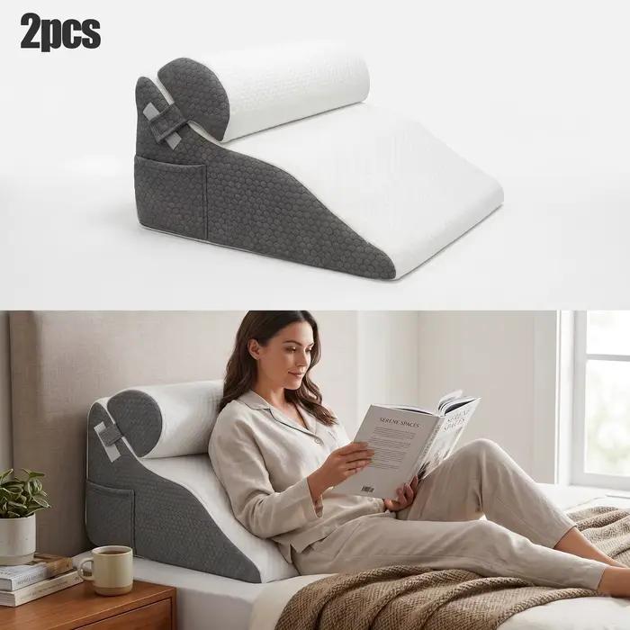Ensemble de 2/3 oreillers ergonomiques en forme de cale avec poche latérale, oreiller de lecture res