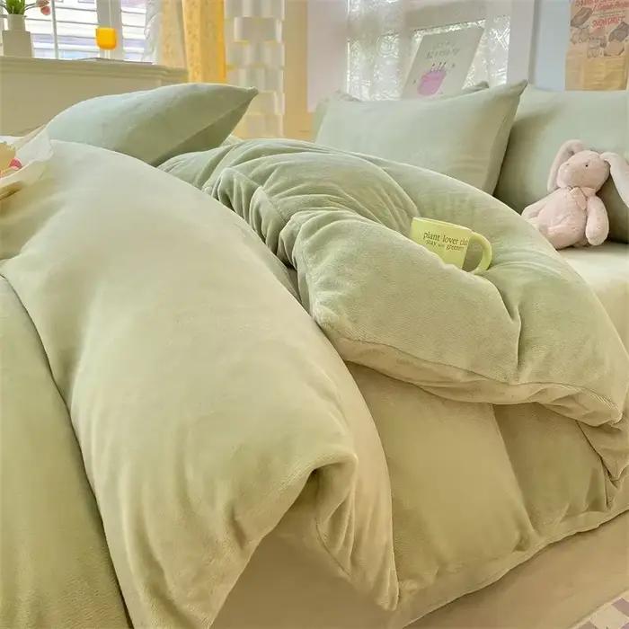 Simple lait polaire chaud automne hiver housse de couette ensemble 220x240 doux moelleux reine ensem