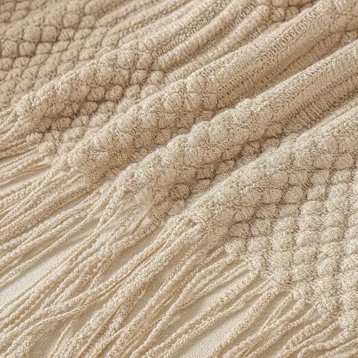Couverture tricotée kaki avec glands, couvre-lit épais Vintage de luxe pour ferme, couverture surdim