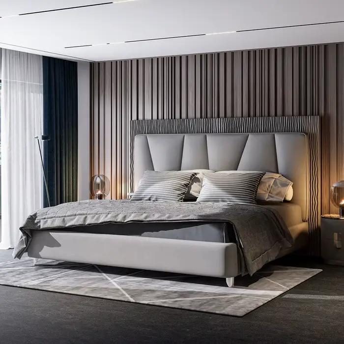 Ensemble de meubles italiens pour chambre à coucher, lit de Couple King Size en cuir, lits de luxe c
