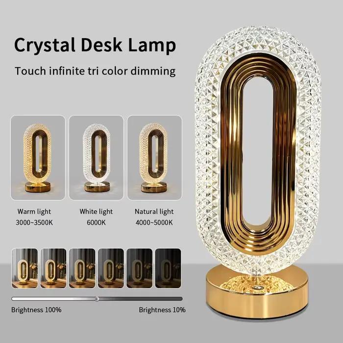 Lampe de table en cristal LED, lampe de chevet à intensité variable tactile, veilleuse, rechargeable