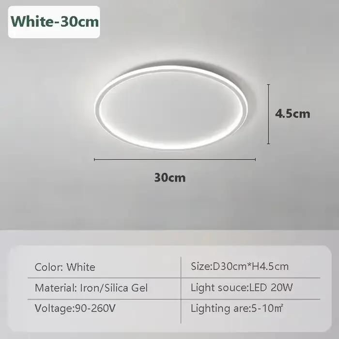 Plafonnier LED circulaire nordique pour chambre à coucher, 30/50/80CM, ultra-fin, noir, blanc, or, d