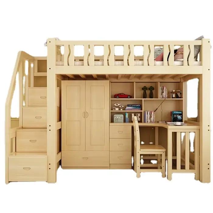 Lit superposé multifonctionnel en bois massif pour enfants et adultes, avec chaise et bureau sous l'