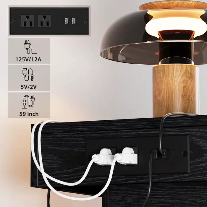 LIKIMIO-Table de chevet avec station de charge, table de chevet moderne avec lumière LED et égouts d
