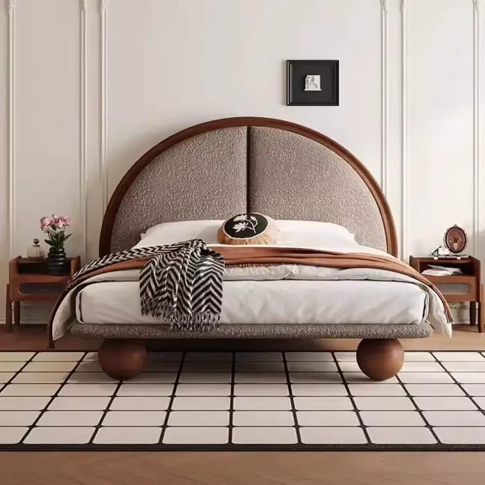 Lit esthétique 180x200cm avec table de chevet, organisateur de luxe moderne, lit double pour 2 perso