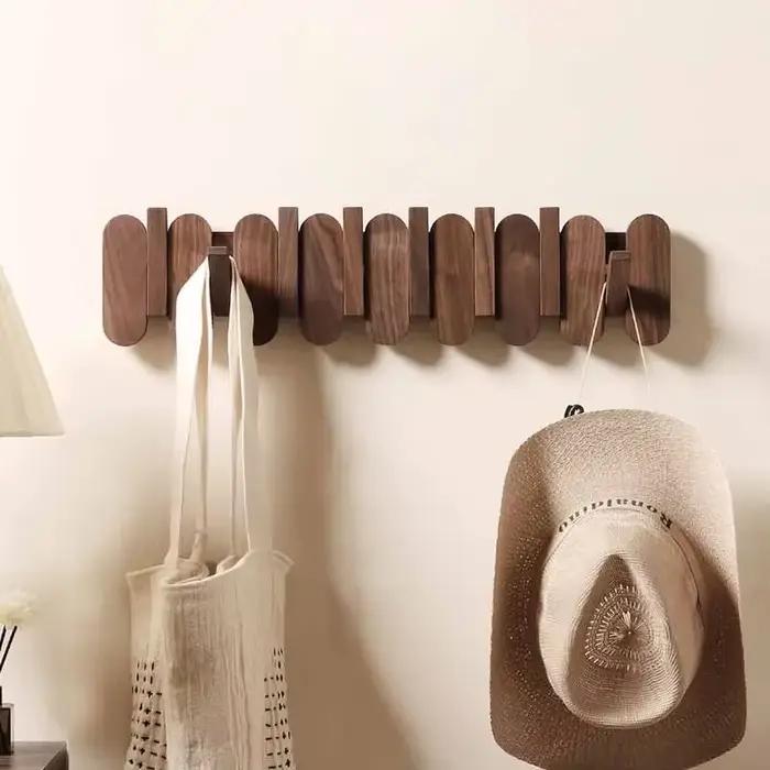 Porte-manteau mural de luxe en bois de noyer, crochets pour vêtements, sac à dos, manteau, pantalon,