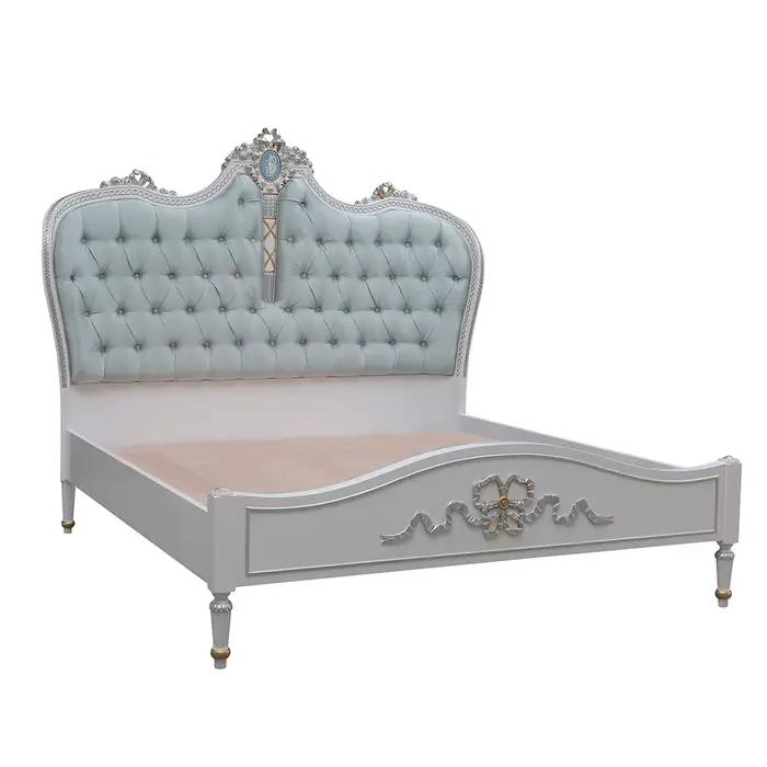 Ensemble de meubles de chambre à coucher blanc, classique français de luxe, Rococo, en bois massif e