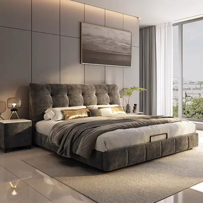 Chambre à coucher lits fantaisie minimaliste cadre moderne lits de luxe tables de nuit uniques Muebl