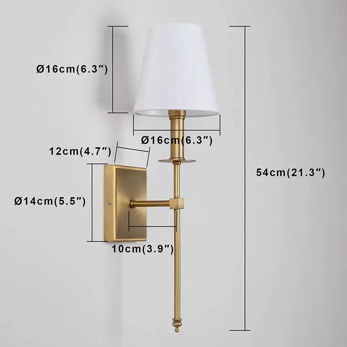Lampe Murale Classique en Cendres Nordiques, Abat-Jour en Textile Blanc Évasé, Luminaire Décoratif d