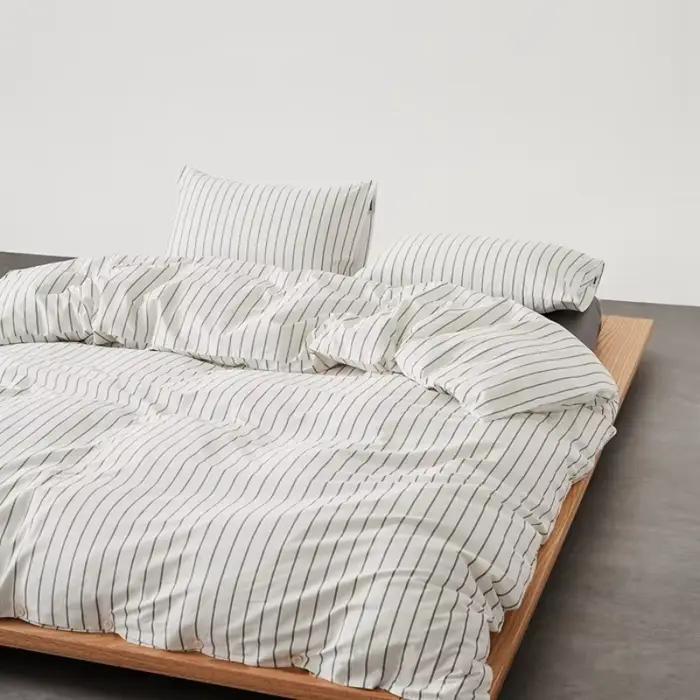 Parure de lit de luxe 100% coton, drap de housse de couette à rayures classiques, taie d'oreiller, l