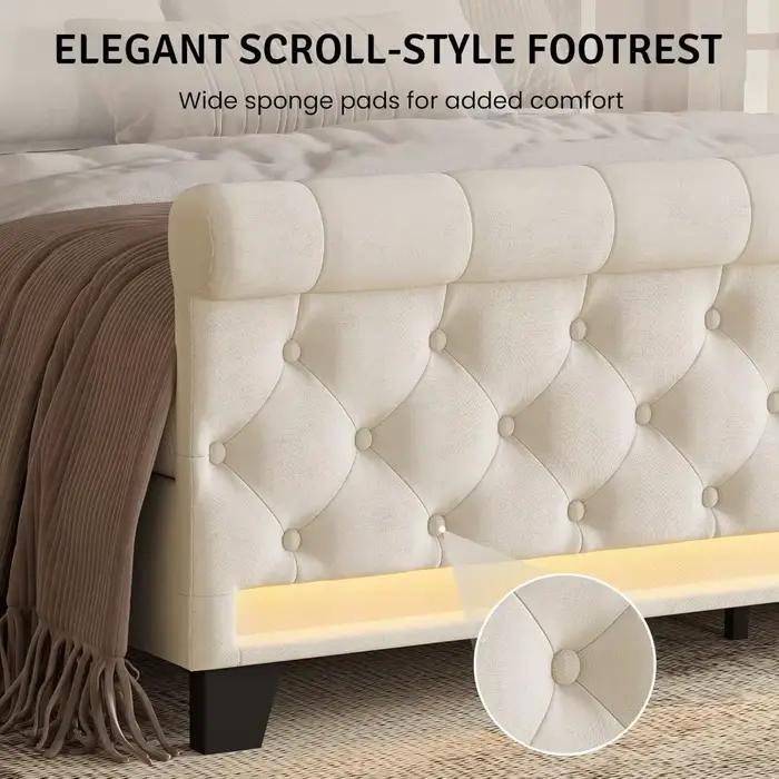 Cadre de lit queen size avec tête de lit, lit plateforme en velours rembourré avec tête de lit haute