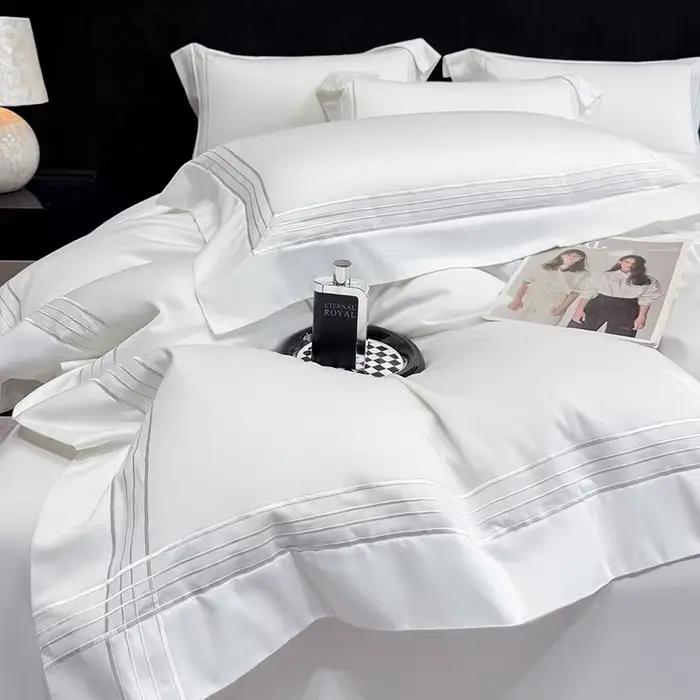 Ensemble de literie de luxe 100% coton égyptien, qualité hôtelière, broderie, housse de couette blan
