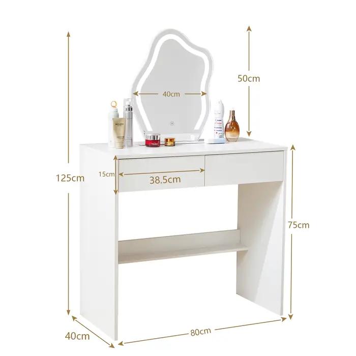 Ensemble de commode avec miroir et bande lumineuse, commode de maquillage blanche avec 2 portes de p