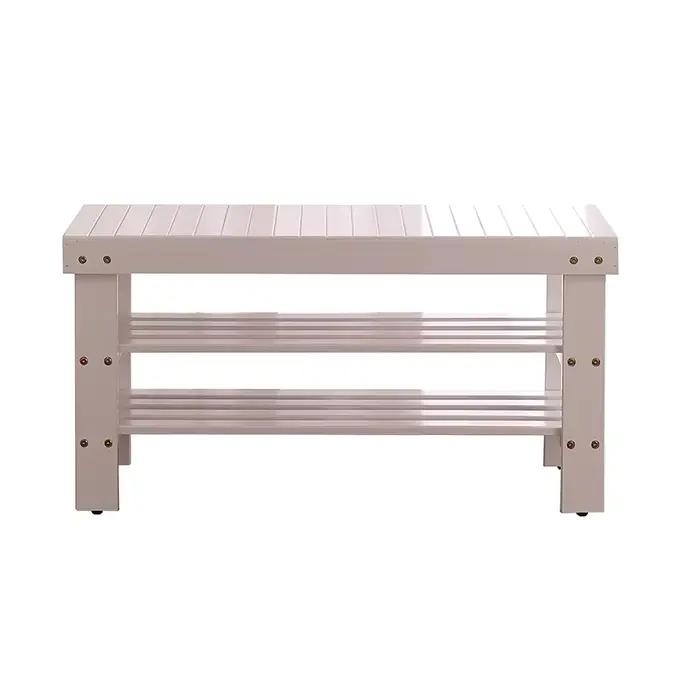 Banc à chaussures en bois massif de qualité Pina, finition blanche sur place