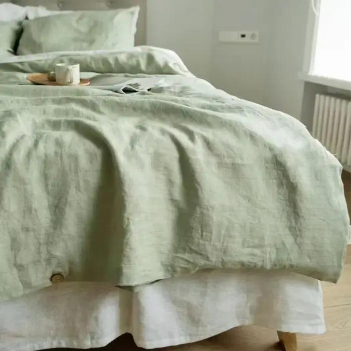 Juste de lit en lin lavé à la pierre, draps respirants, taie d'oreiller, France, document solide, li
