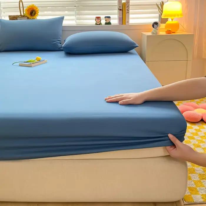 Drap-housse en coton doux avec bande élastique, housse de matelas de couleur unie pour lit simple, D