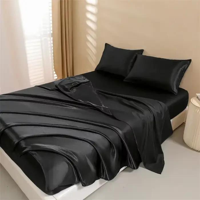 Draps de lit en satin, ensemble de draps Queen Size, ensemble de literie soyeux, 1 drap-housse à poc