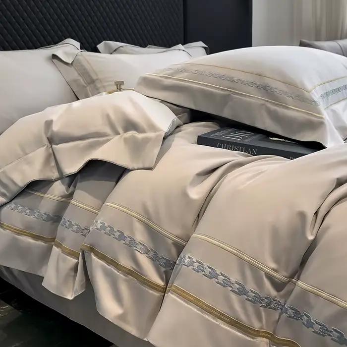 Ensemble quatre pièces en coton à fibres longues des années 200, drap de lit 100% coton pur, housse 