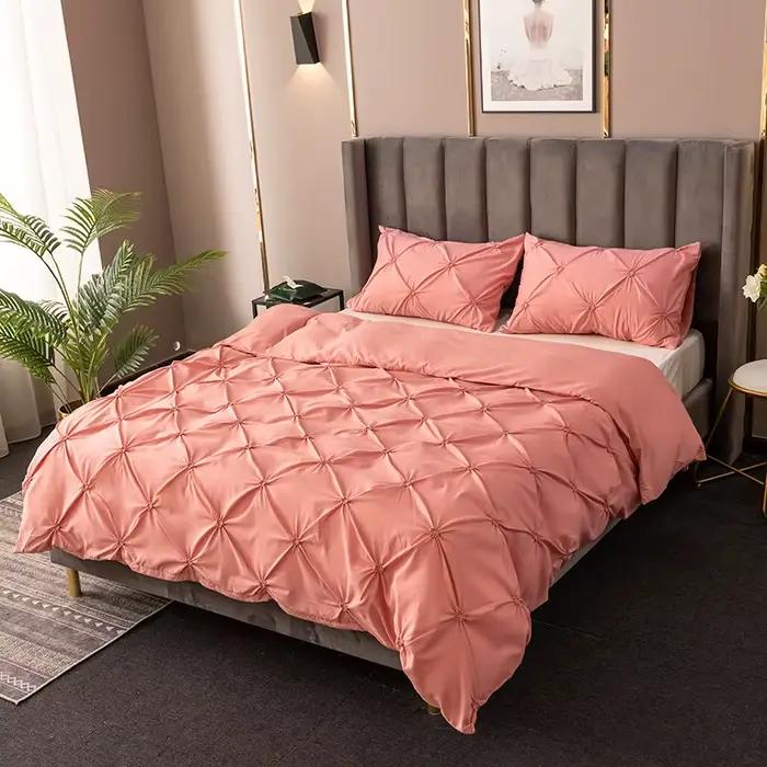 Ensemble de housse de couette plissée à pincement 3D de haute qualité 220x240 couleur unie simple Do