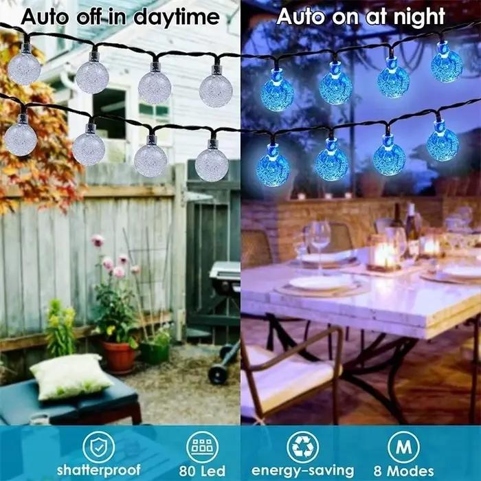 Guirxiété solaire étanche pour décoration de jardin, lumière dégradée, globe en cristal, extérieur, 