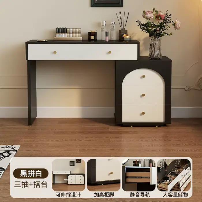 Coiffeuse d'angle rétro française avec miroir et tabouret, commode à tiroirs, 120 cm, blanche, pour 