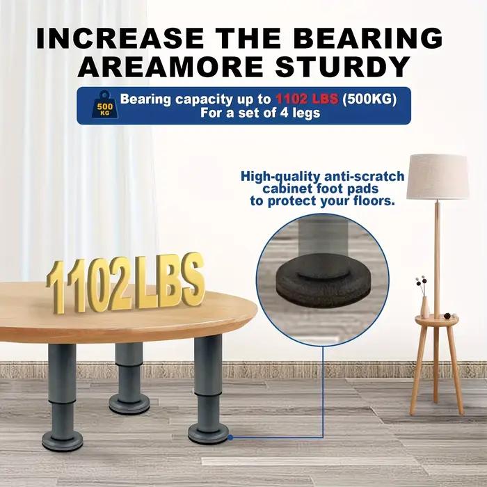 Pieds de meubles réglables robustes – Réglage de la hauteur sans outil (4,72" à 16,5" /12-42 cm), co