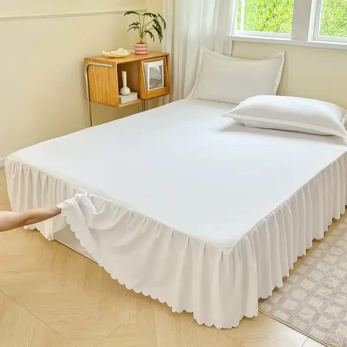 Jupe de lit à volants blanc et noir, couvre-matelas à bande élastique, couvre-lit simple/Queen/King 