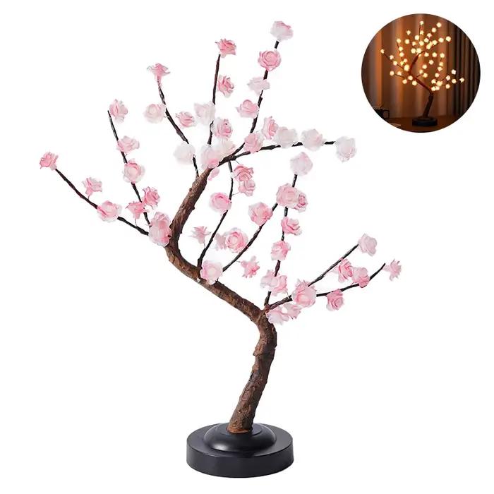 Lampe de Table en Forme d'Arbre à LED Rose, avec Batterie/USB 62, Fleur Artificielle, Bonsaï, pour C