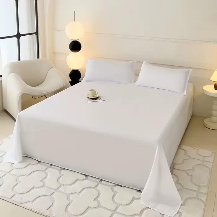 1 PC drap de lit bleu ciel drap plat simple/Queen/Roi pour adultes draps de lit lavés de couleur uni