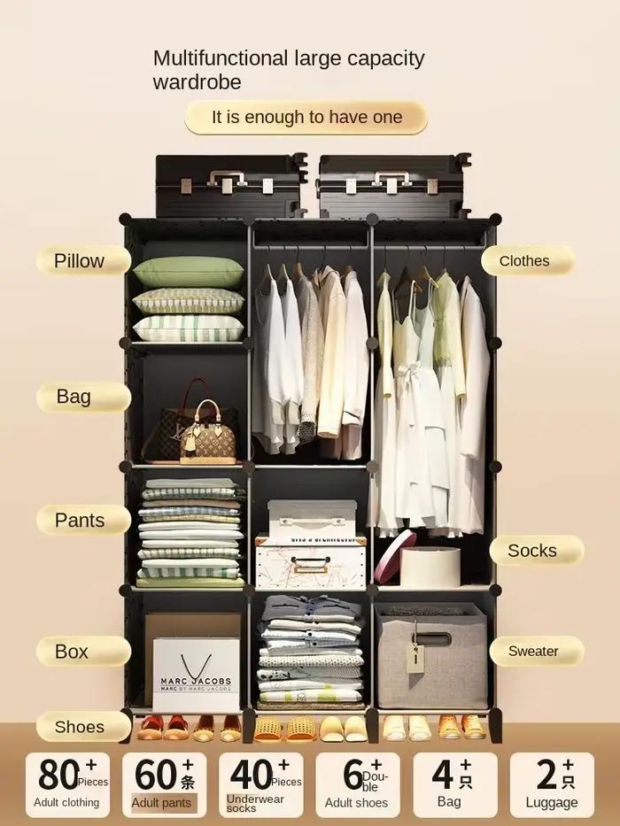 Armoire à vêtements pliable en plastique anti-poussière, meubles de chambre à coucher, meubles de ma