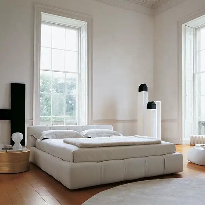 Lit de luxe moderne, lit blanc King Size européen, chambre à coucher de Style doux