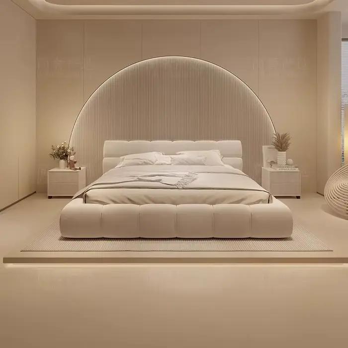 Cadres de lit fantaisie européens Queen White Lounge, rembourrage de lit de luxe pour enfants frança