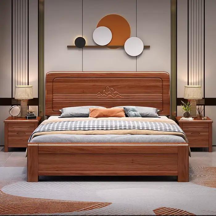 Lits en bois lit double simple meubles de chambre lit en bois de luxe léger chinois