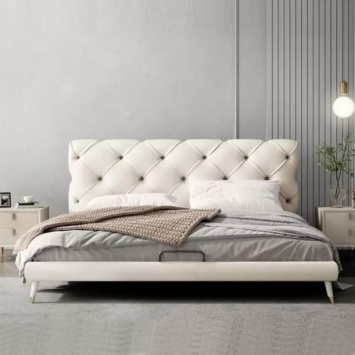 Lits fantaisie De luxe cadre rembourré double tables De chevet lit chambre nordique Camas De Matrimo