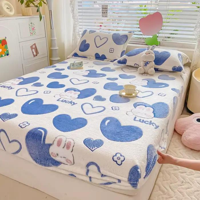 Drap-housse en velours flocon de neige dessin animé, ensemble de literie chaud en glouton épais, hou