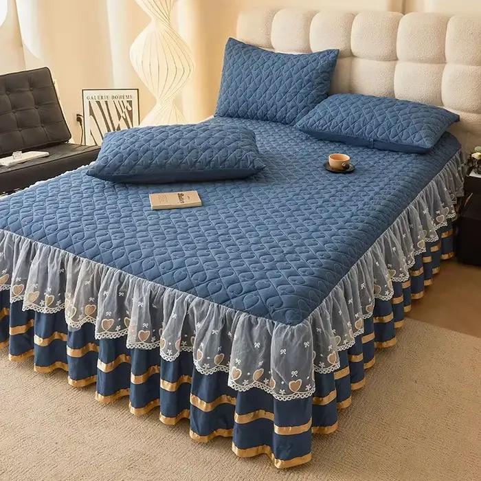 Jupe de lit de luxe en dentelle et coton, drap-housse respirant, doux et confortable, avec chaleur é