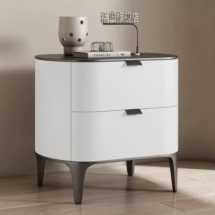 Tables de chevet de luxe en cuir microfibre, meubles en bois massif, salon moderne avec tiroirs, arm