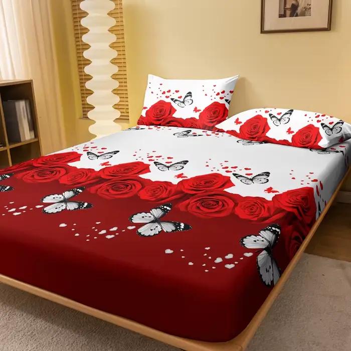 Drap de lit conviviale ré à motif floral et papillon, couvre-lit imprimé pour chambre à coucher, lit