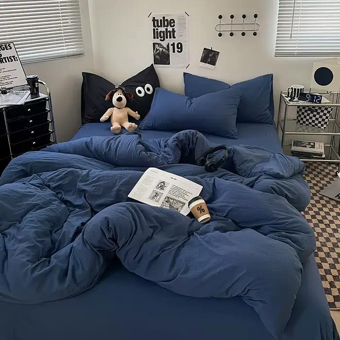 1 housse de couette bleue 150x200 en coton lavé