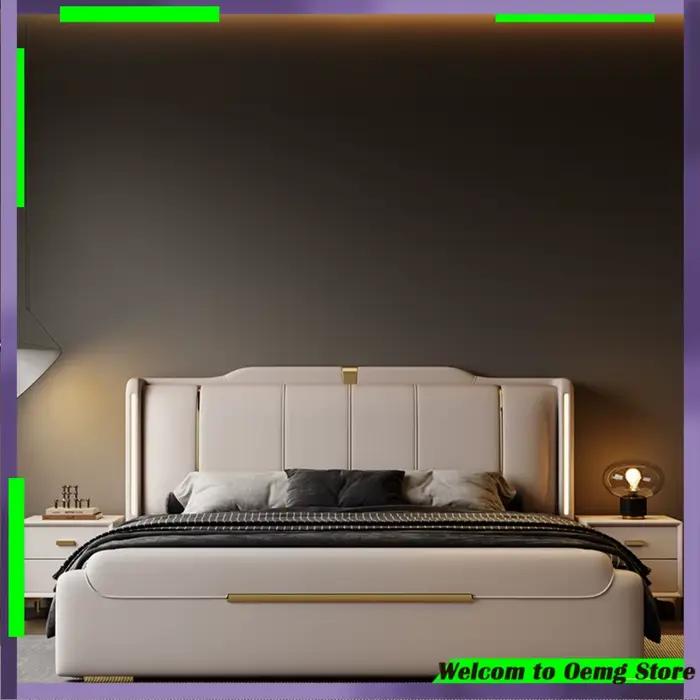 Lit Double Moderne de Luxe Imperméable avec Rangement Multifonctionnel