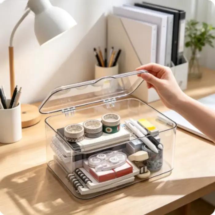 Boîte de rangement en plastique à couvercle rabattable